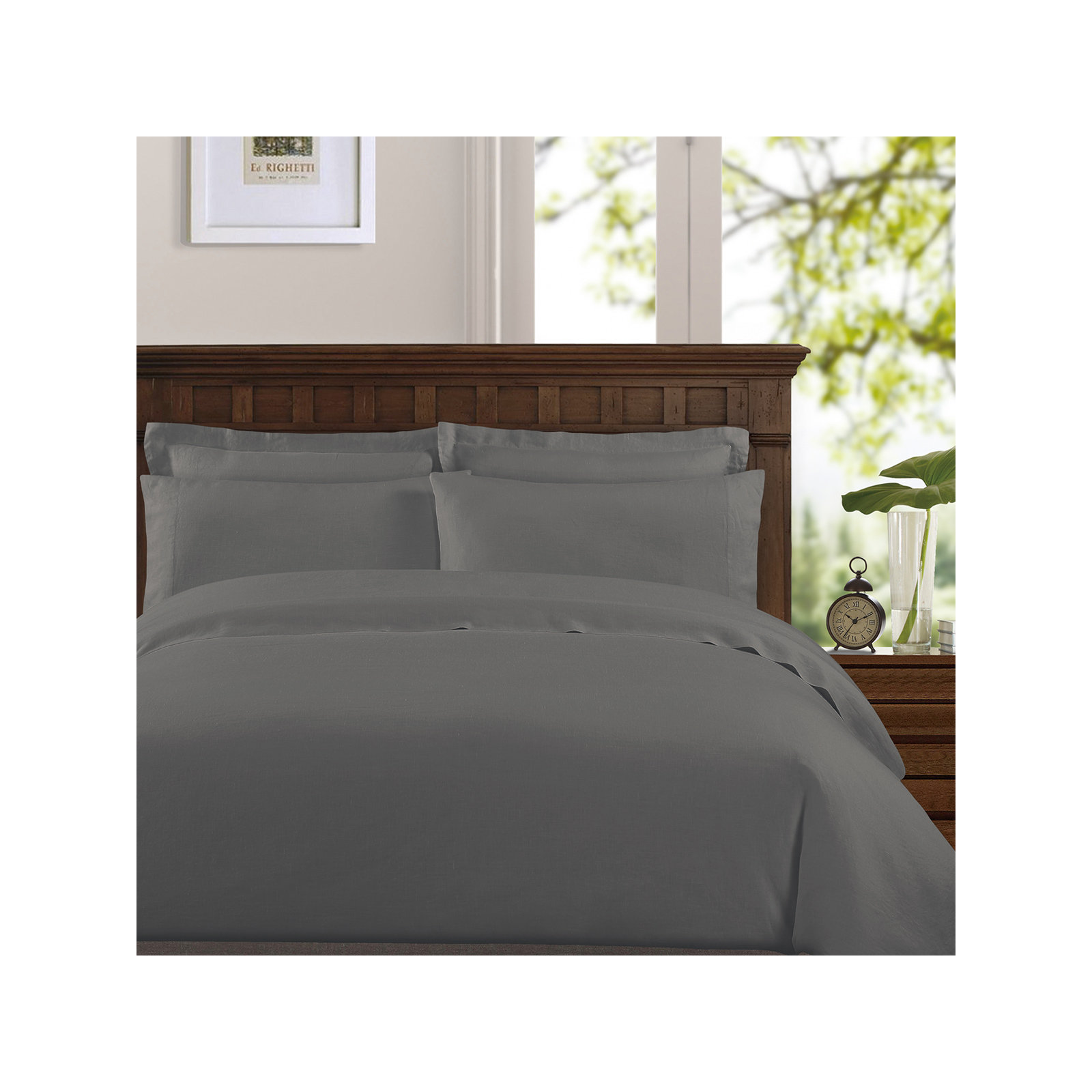 Frazier 100% Linen Machine Woven Sheet Set, Slate Gray, King Sheet Set with 2 Pillowcases