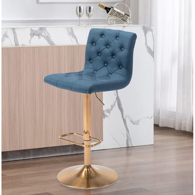 Tufted Fabric Bar Stool, Adjustable Swivel Counter Height Barstool with Back, Upholstered Armless Airlift Bar Chair for Kitchen Dining Cafe, 1 pc
