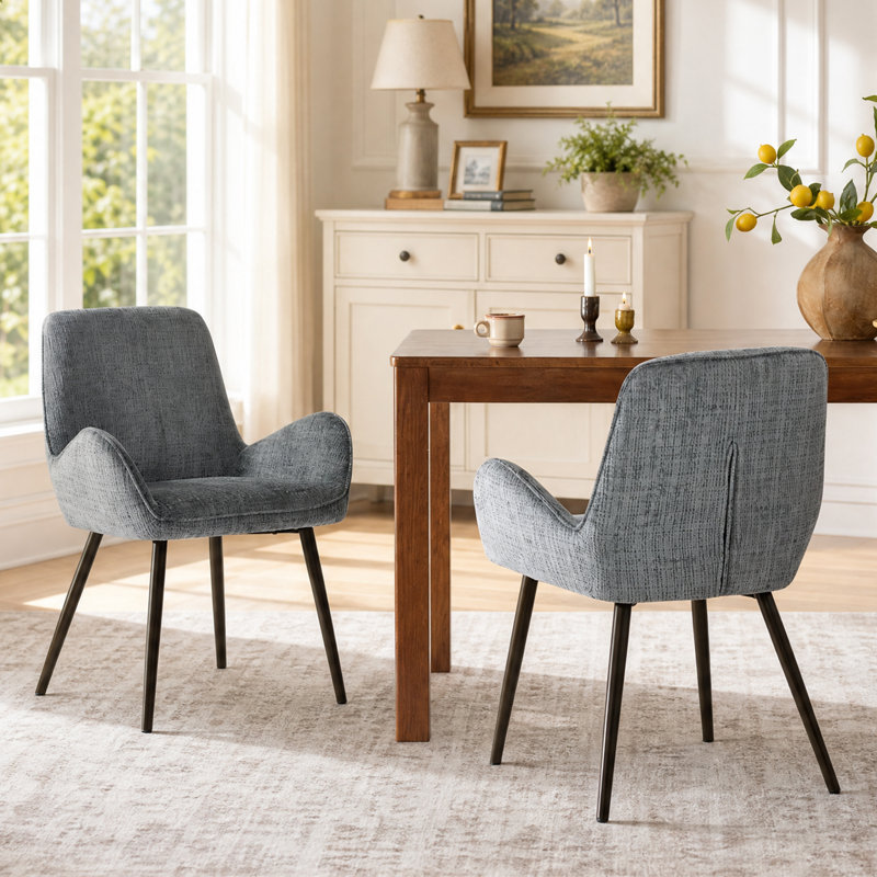 Chaises de salle à manger rembourrées en chenille de 23,6 po de largeur, pieds en métal, chaises d'appoint incurvées et rembourrées confortables, chaises de salle à manger peu encombrantes pour petits appartements