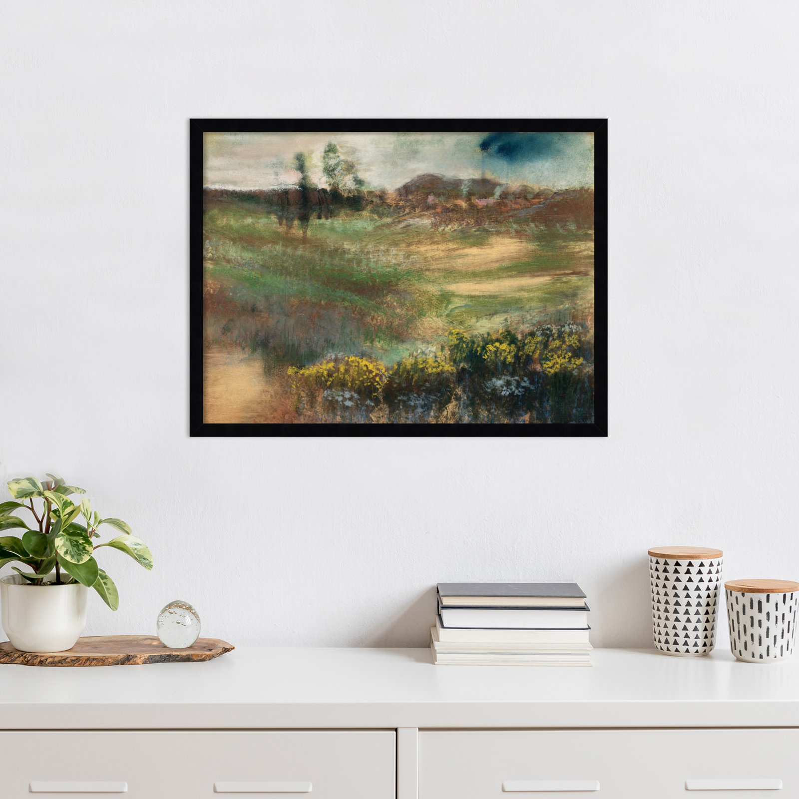 Edgar Degas's Landscape With Smokestacks Print, Black Framed, 19" H x 25" W