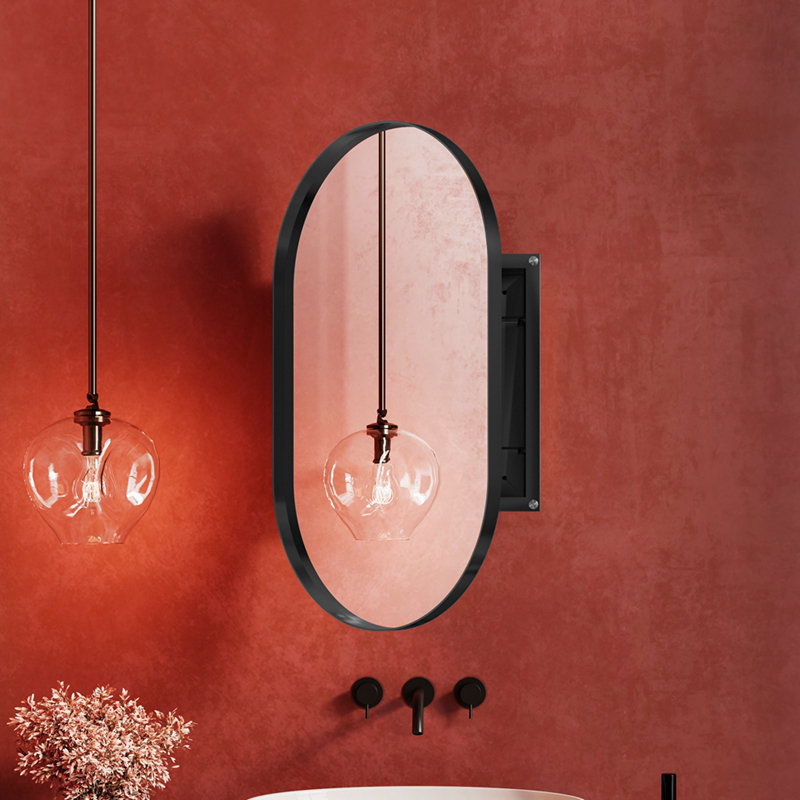 Pharmacie avec miroir et tablettes réglables, Noir mat