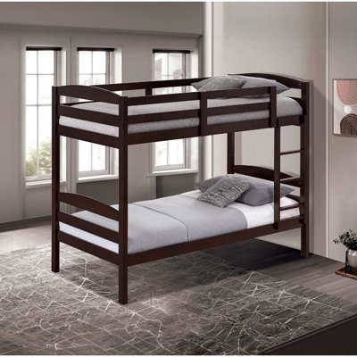 Lit simple au-dessus d'un lit superposé, style transitionnel, conception à lattes arquées, finition, bois massif, lit et serrure articulés et verrouillables, trésor de chambre à coucher