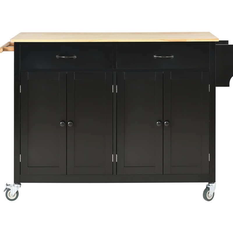 Kitchen Island Cart With Solid Wood Top And Locking Wheels,54.3 Inch Width,4 Door Cabinet And Two Drawers,Spice Rack, Towel Rack