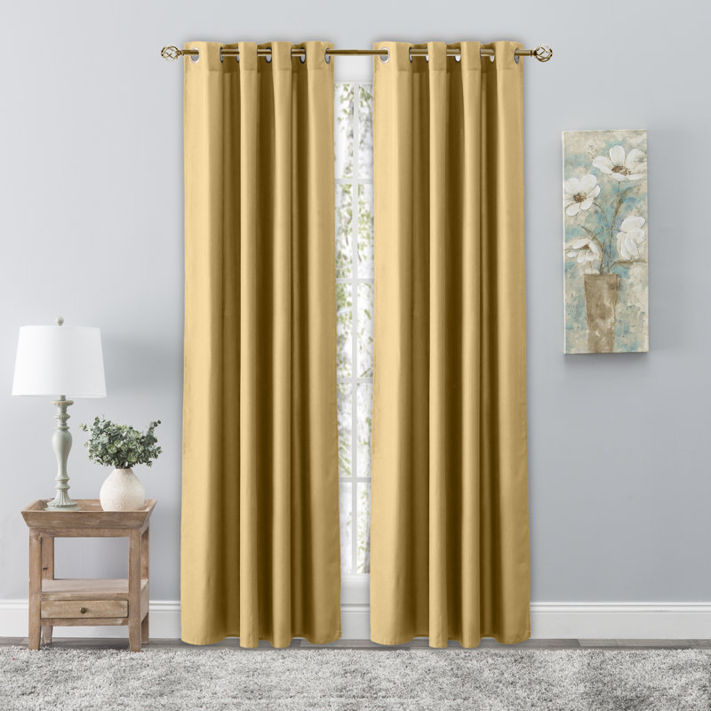Lakeland Classic Solid Semi-Sheer Grommet Single Curtain Panel in Bold Colors & Sizes, Gold Leaf, 56" W x 108" L