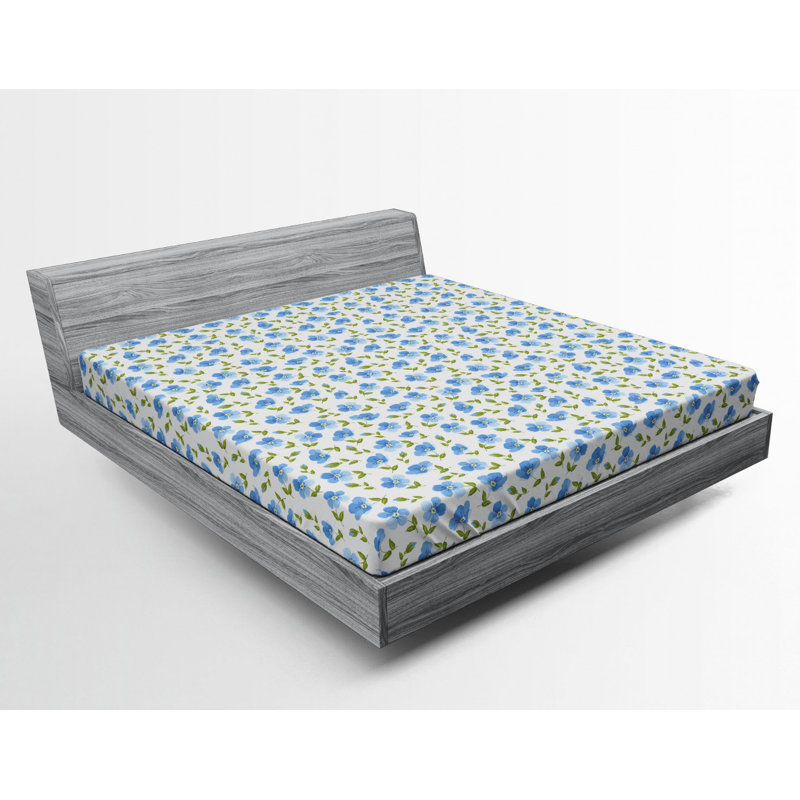 Microfiber Floral Fitted Sheet, Blue Floral, Full Fitted Sheet