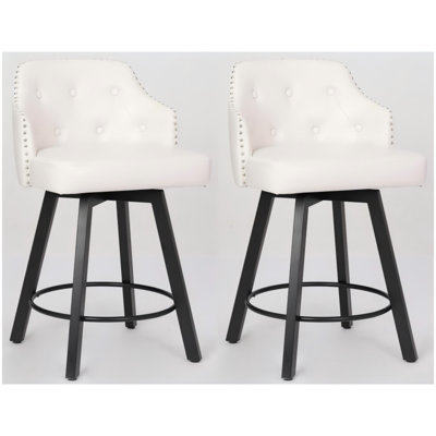 Ensemble de 2 tabourets de bar élégants à hauteur de comptoir blanc avec dossier de style Mid-Century et pieds en métal