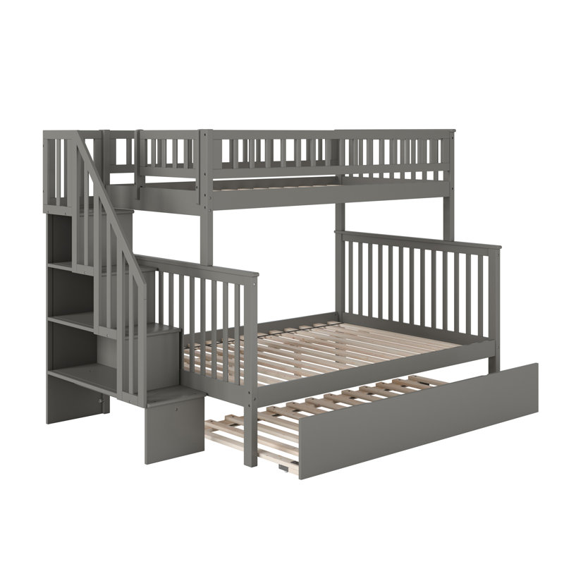 Ilariana Wood Bunk Bed with Staircase and Trundle, Gray, Twin Over Full
