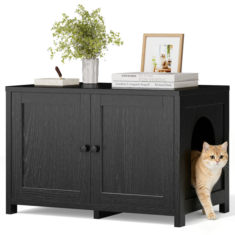 Enclos moderne dissimulé pour bac à litière pour chat avec double porte, Black