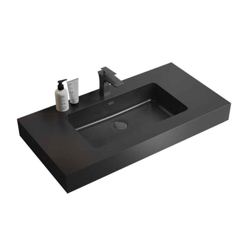 Vasque intégrée en quartz composite SANS bonde et robinetterie de couleur