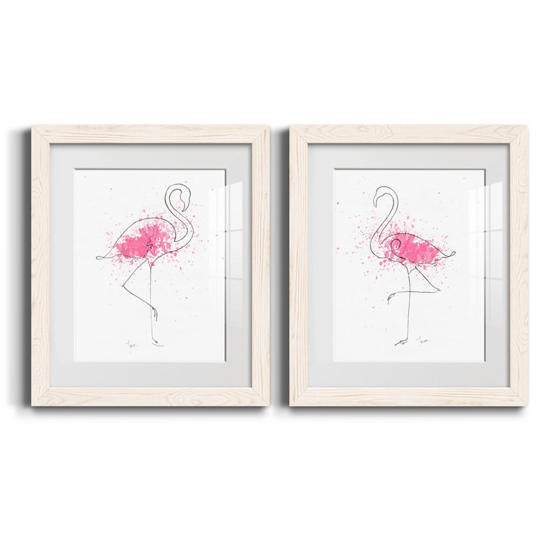 Flamingo Splash I - ensemble de 2 reproductions d'art, Blanc, Papier encadré blanc, H 24 po x l 36 po x P 1,5 po