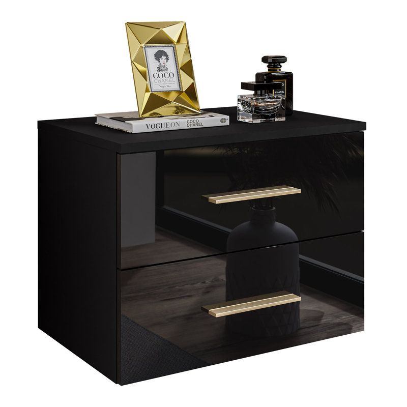 Notburg 55cm W Manufactured Wood Bedside Table, Black