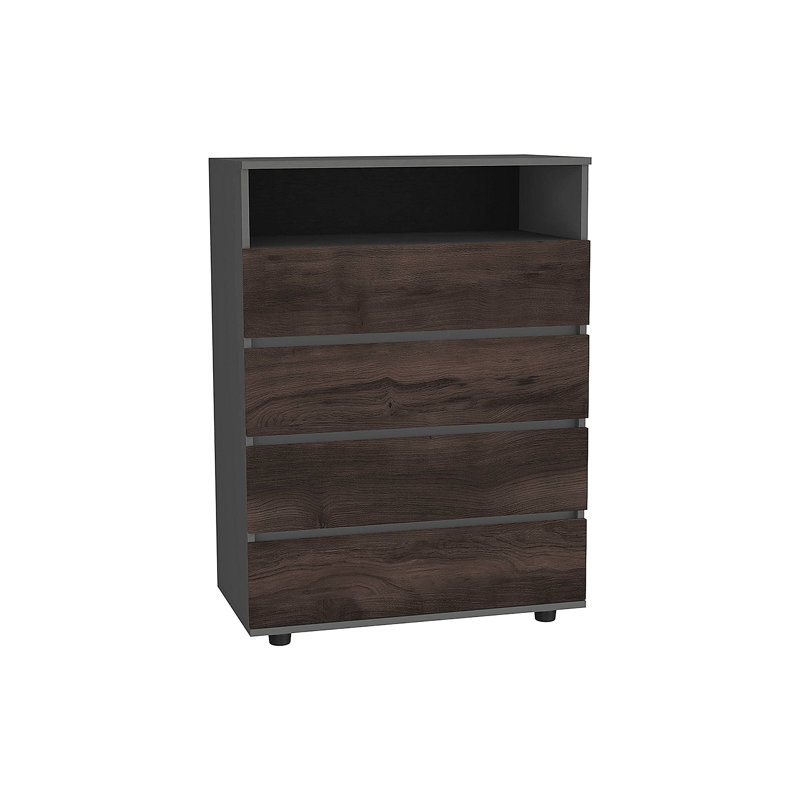 Commode 4 tiroirs avec tablette ouverte, Gris brun