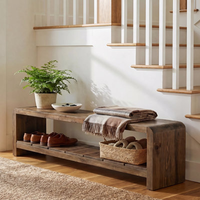Banc en bois massif 59 po, banc pour chaussures avec rangement