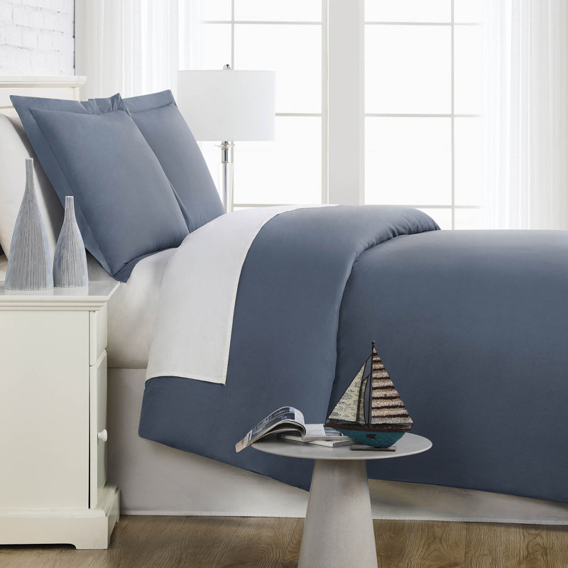 Classic Collection Cotton Duvet Cover Set, Queen Duvet Cover + 2 Standard Shams, Steel Blue
