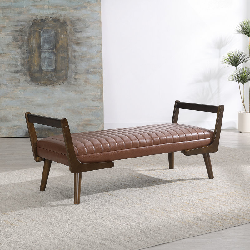 Banc de style Mid-Century moderne avec pieds en noyer et repose-pieds cannelé pour un usage polyvalent, confortable et élégant