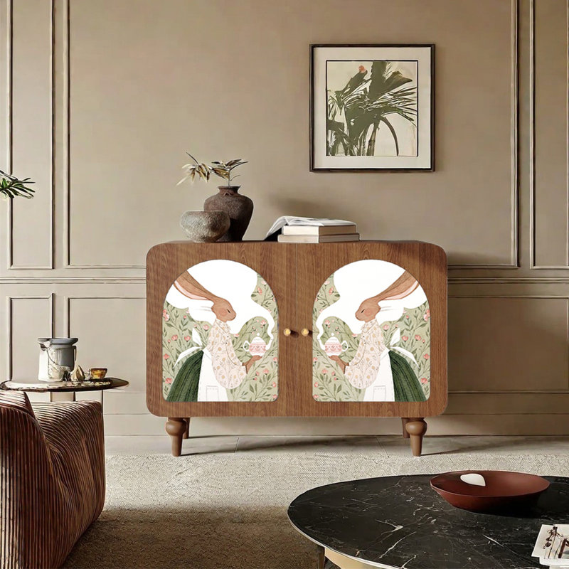 Armoire d'appoint polyvalente à motif animal moderne, Noyer clair