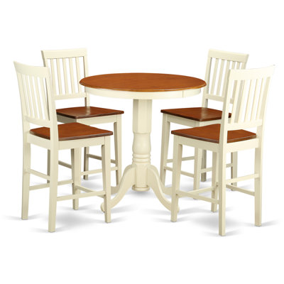 L'ensemble de salle à manger 5 pièces à hauteur de comptoir comprend une table ronde avec piédestal et 4 chaises de cuisine, babeurre et cerise