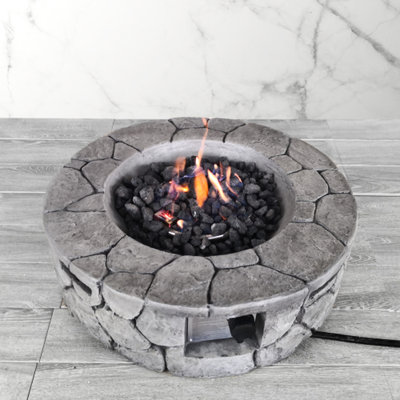 40000 Outdoor Heating Fire Pit - 8h Burn, Fiber Reinforced Concrete, Stainless Steel Combustion Part, Propane & Natural Gas, Gray Modern 8 Hours Burner Area, Propane/natural