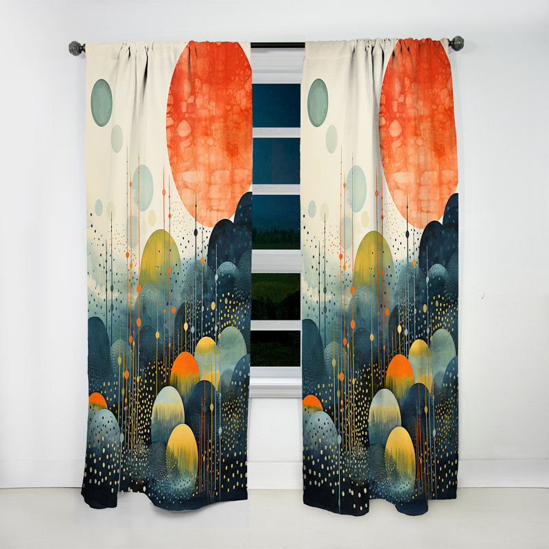 Elmsall Blue Mid Century Abstract Landscape - Rideau en velours Mid-Century - obscurcissant - 1 panneau, L 52 po x L 120 po