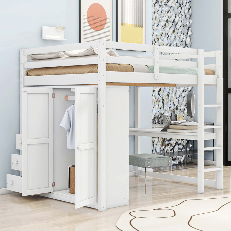 Jamyrah Kids Full Loft Bed with Drawers, White