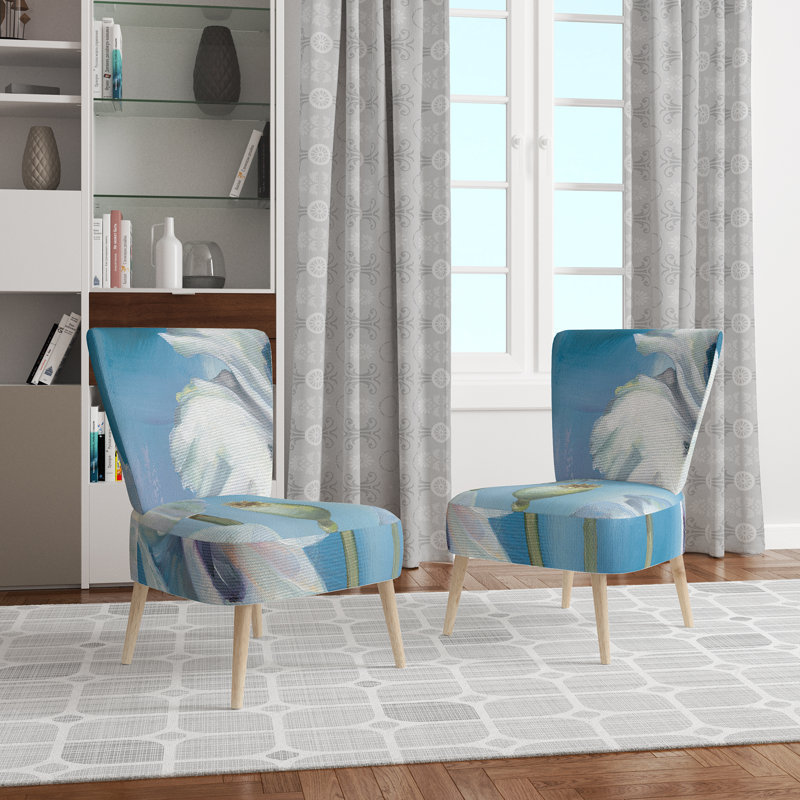 Upholstered Floral Side Chair - Modern floral Accent Chair, Floral White/Blue Polyester Blend