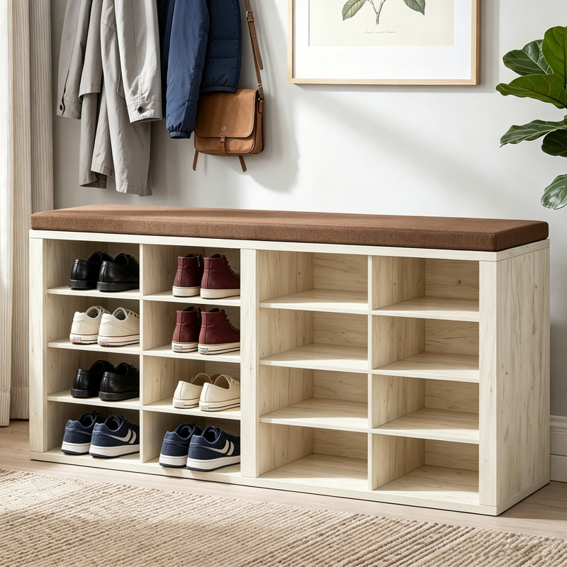 Shoe Storage Bench – Entryway Bench With Storage For Hallway, Brown/White
