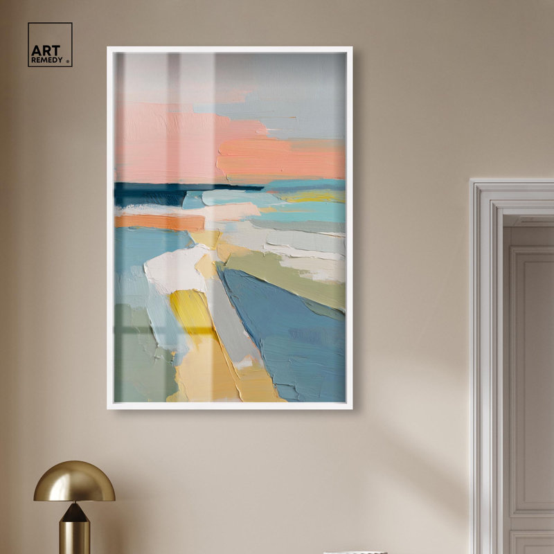 Grande décoration murale Pastel Fields III Shadowbox par Art Remedy, cadre blanc, 30 x 45, H 46 po x l 31 po, Cadre blanc