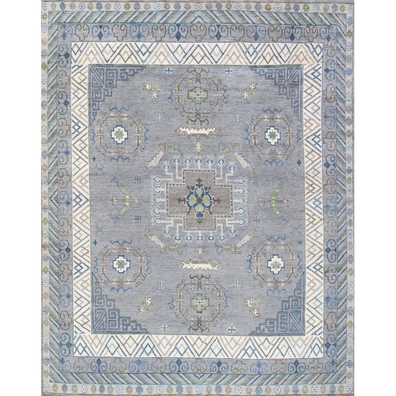 Khotan Hand-knotted Silver/ivory Wool Area Rug