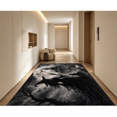 Tapis gothique de sorcière d'Halloween, chat noir effrayant, scène de château au clair de lune, conception de sorcellerie fantaisie sombre, tapis de sol d'intérieur thématique, décoration artistique pour le salon, la chambre à coucher, le coin-détente, la fête, la vie en appartement