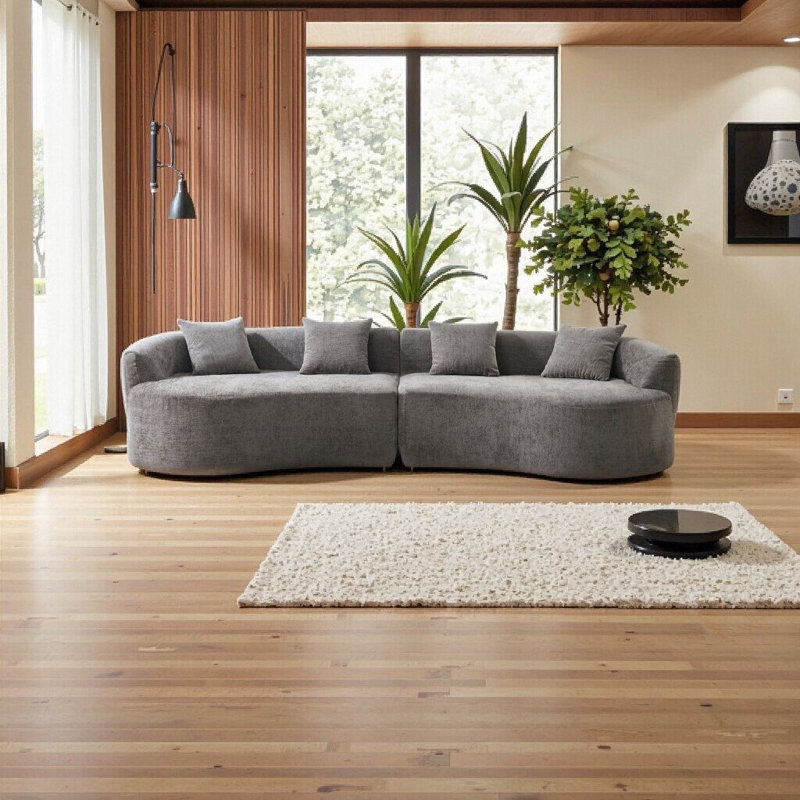 Élégant canapé courbé en chenille - Mousse ultra-pelucheuse à haute densité, sans assemblage, parfaite pour les salons modernes (gris)