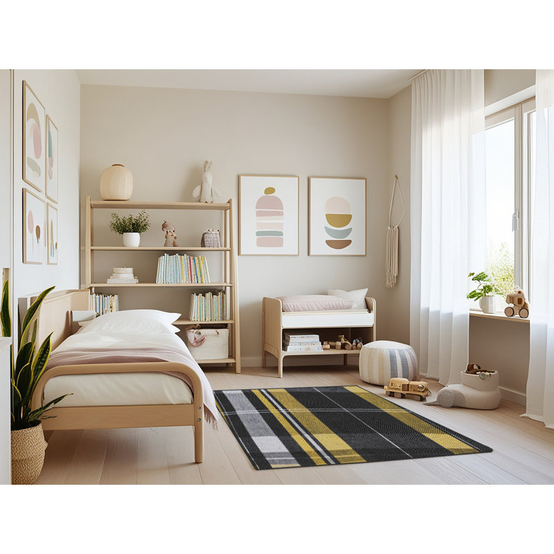 Tapis noir/jaune à motifs, Rectangle 3 pi x 5 pi