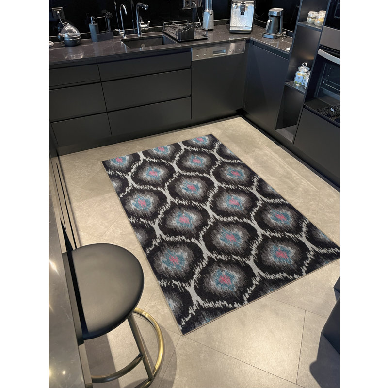Tapis décoratif à motif géométrique noir et gris, Tapis de couloir 3 pi 3,37 po x 6 pi 6,74 po