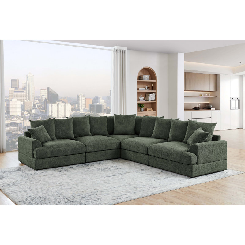 Arden Cloud Modular Sectional, Green Microfiber/Microsuede