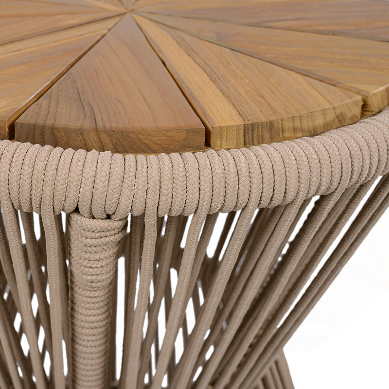 Table d'appoint d'extérieur Scott Living Nara Beige en bois d'acacia et corde tissée, ensemble de 2