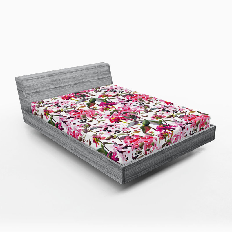 Drap-housse Ambesonne, Drap-housse de taille très grand, Rose pastel, vert paon / floral 2
