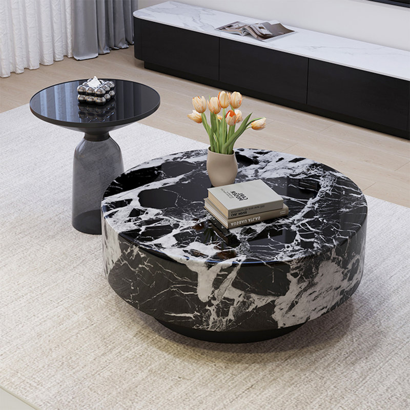 Table de salon italienne ronde en marbre, H 13,8 po x l 39,4 po x P 39,4 po	