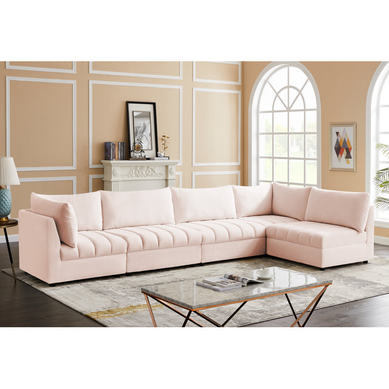 Hallelujah Velvet L-Shaped Sectional Reversible, Pink Velvet