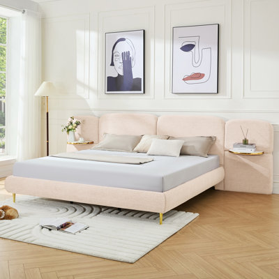 Michaelin Contemporary Minimalist Upholstered Platform Bed With Floating Nightstands