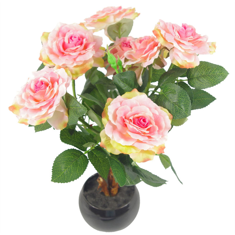 Plastic, Fabric, Faux Silk Artificial Arrangement in Planter, Pink