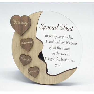Moon With Words On Hearts And Text Message- Special Dad Plaque