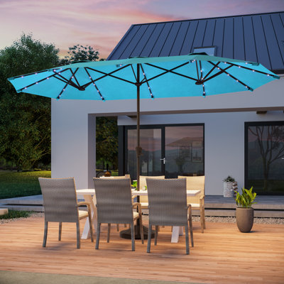 Parasol à DEL double face 13 x 7,2 pi avec auvent résistant aux rayons UV et manivelle pour jardin