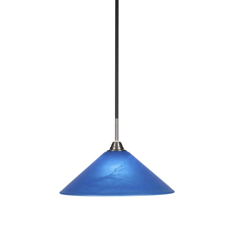 Luminaire suspendu en verre Ayrshire Paramount, Bleu italien, Noir mat/nickel brossé, H 10,5 po x l 16 po x P 16 po