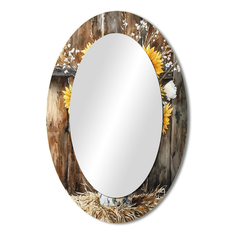 Sunflower And Peony Bouquet At The Barn III - Yellow Traditional Oval Wall Mirror, 36" x 24"