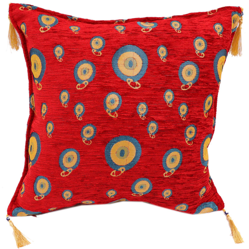 Southwestern Pillows Tassels Chenille Reversible Throw Pillow, Red