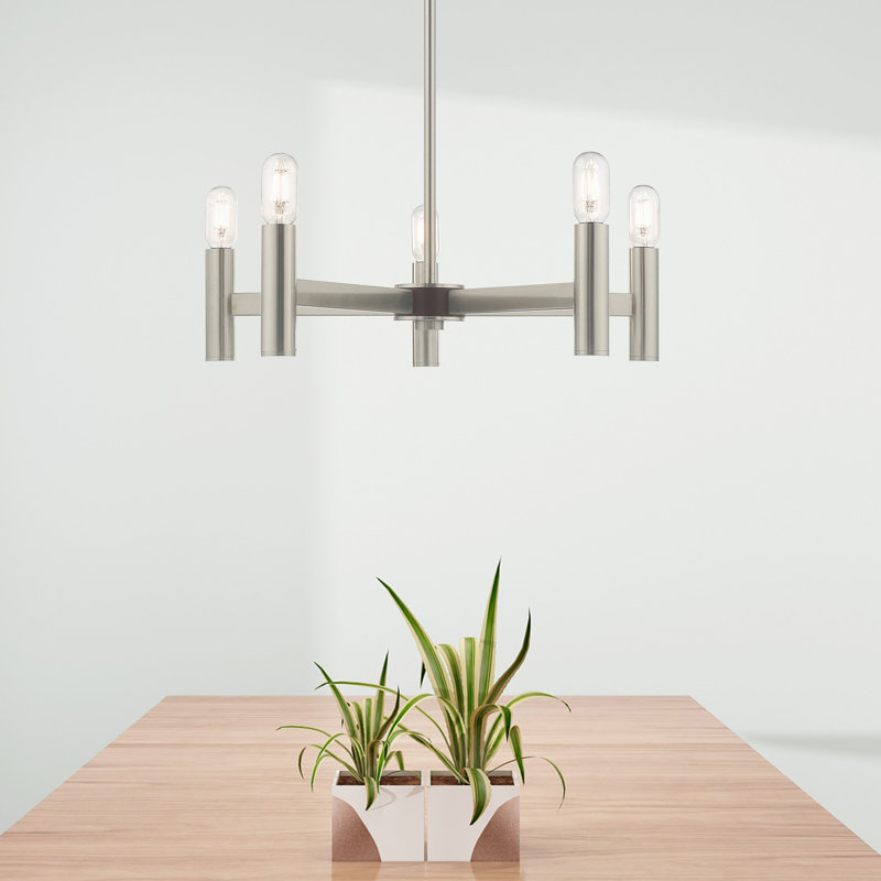Martella 5-Light Chandelier, Nickel brossé, H 6 po x l 25 po x P 25 po