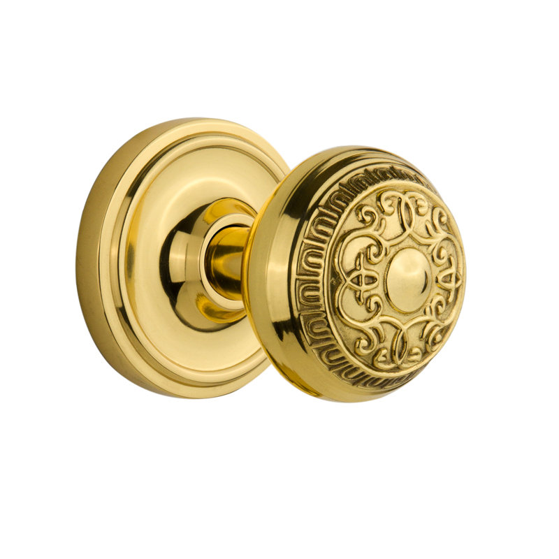 Classic Rosette with Egg & Dart Door Knob, Polished Brass