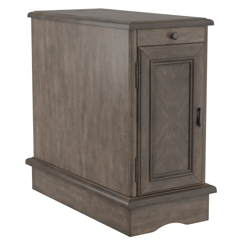 Korhonen End Table and Built-In Outlets, Antique Brown