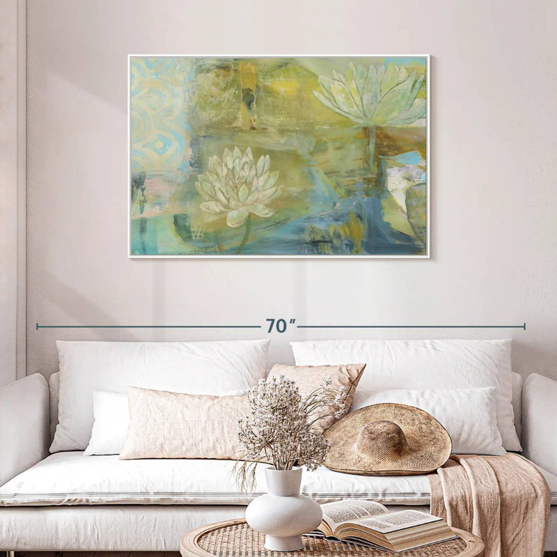 Lotus Dream, Cadre flottant blanc, 43 po x 29 po