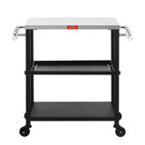 3-Tier Adjustable Grill Cart with Stainless Steel Tabletop – Outdoor Mobile Kitchen Stand with Wheels, Rolling BBQ Table for Patio, Backyard