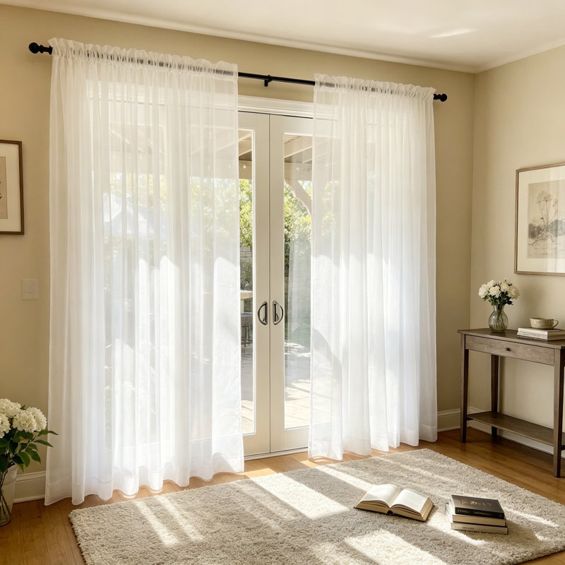 Voile blanc uni avec passe-tringle, 52"W x 84"L